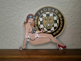 Emailschild Jaguar Auto Werkstatt Pin Up Girl Emaille Schild