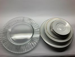 3-teiliges Teller-Set – Glasteller und Porzellan