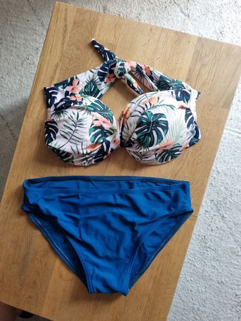 Bikini Tropical Print Top Blue Bottoms 