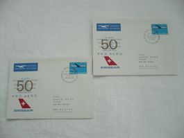 1969 50 Jahre Luftpost Zürich-Lausanne-Zürich 2 Belege