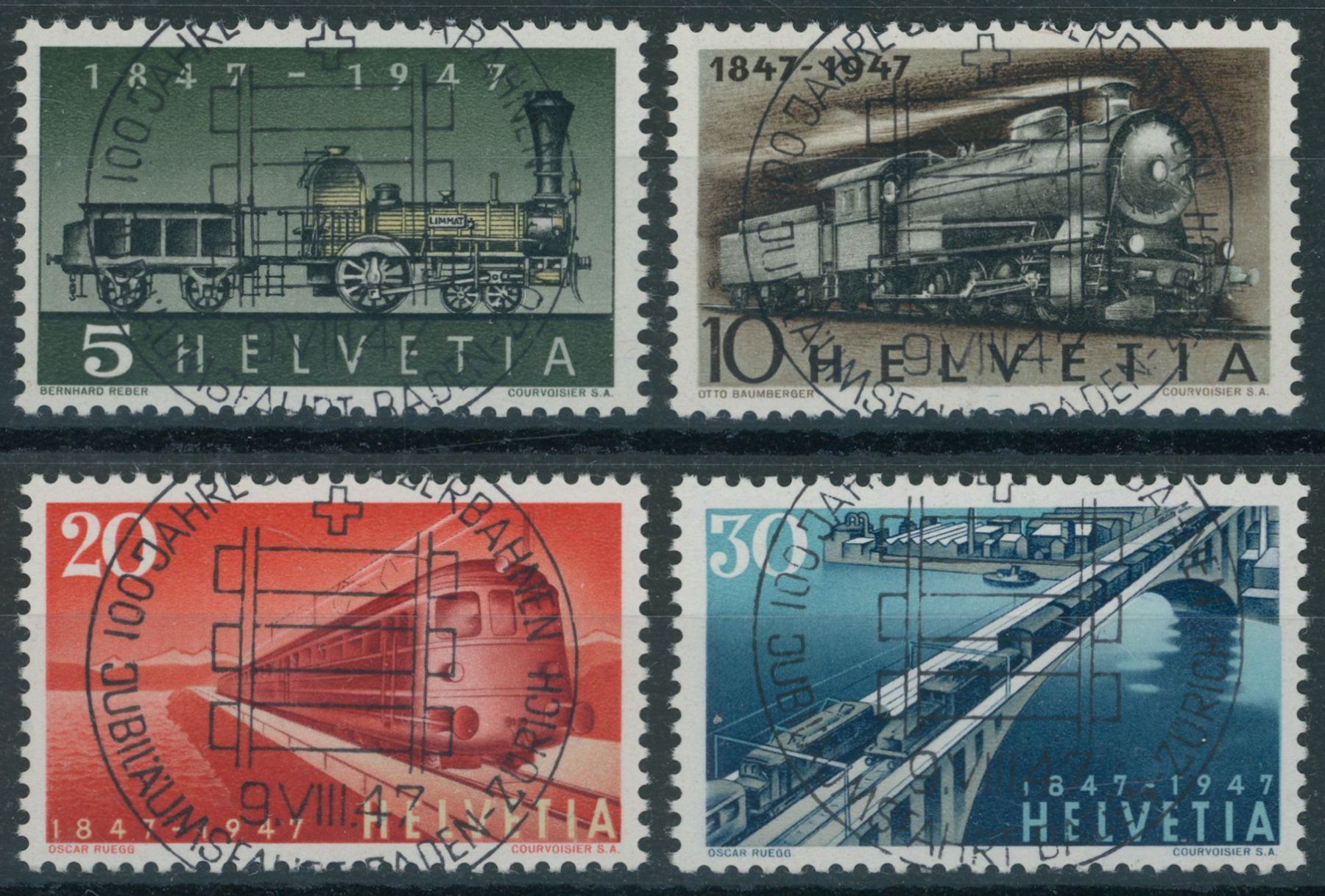 Tutti i francobolli: 1947 - Eisenbahnen - Ersttag Voll Stempel ET – Usato da Schindellegi venduto da leecollect