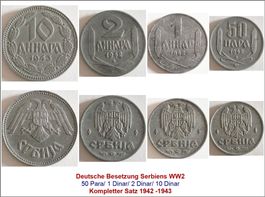 WW2 Deutsche Besetzung Serbiens Kompl. Münzsatz Lot 2