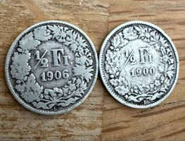 2 Silbermünzen 1/2 Franken 1900 und 1906