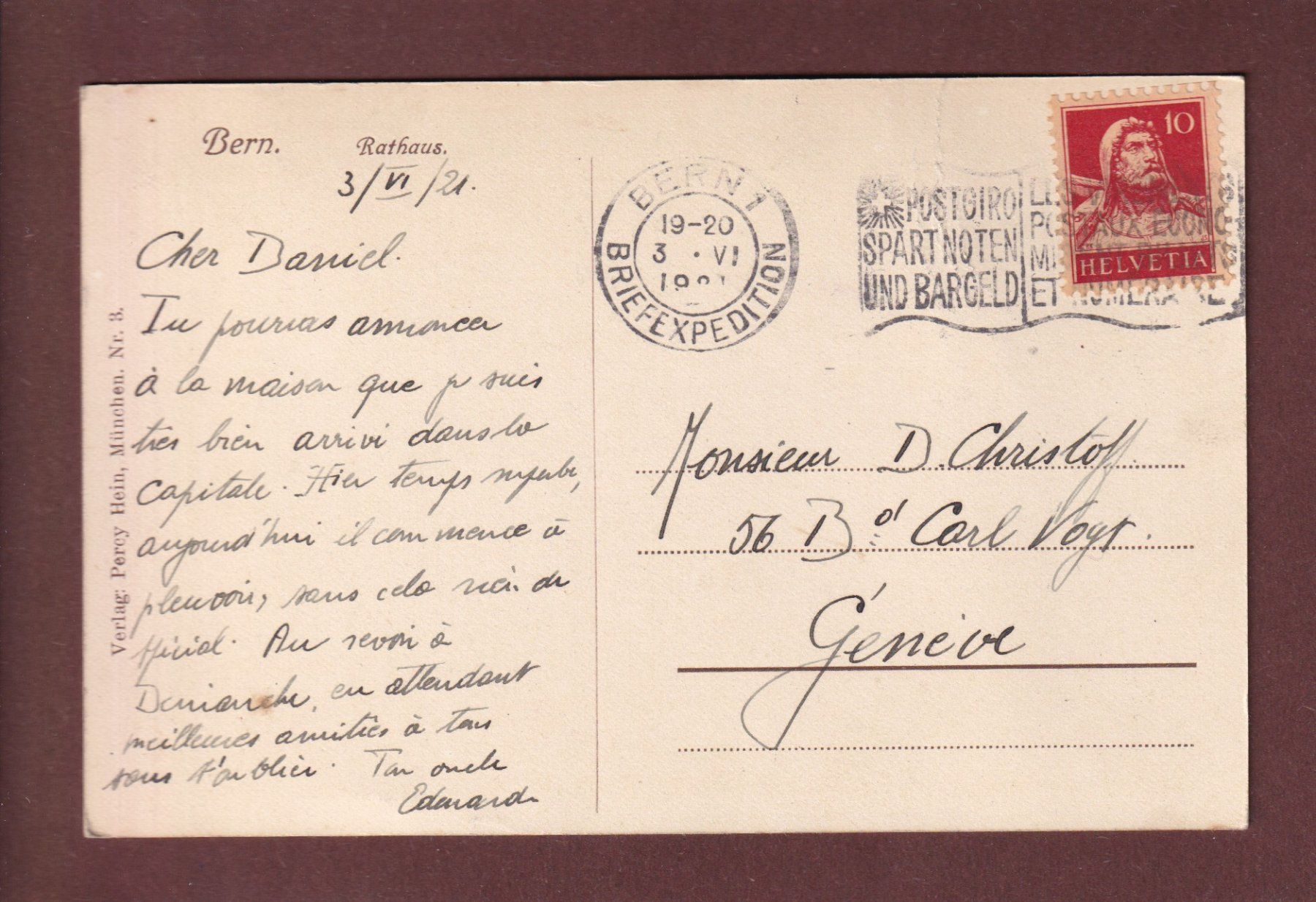 Ansichtskarten: BERN - Rathaus - 1921 – Gebraucht aus Pully von nicecards-shop 1