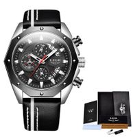 ⌚ Herrenuhr ®LIGE Chronograph Silber Schwarz 46mm NEU