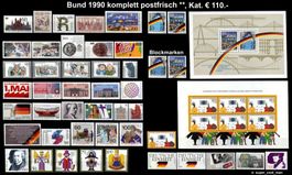 Bund 1990 komplett postfrisch € 110.- mit Blockeinzelwerten