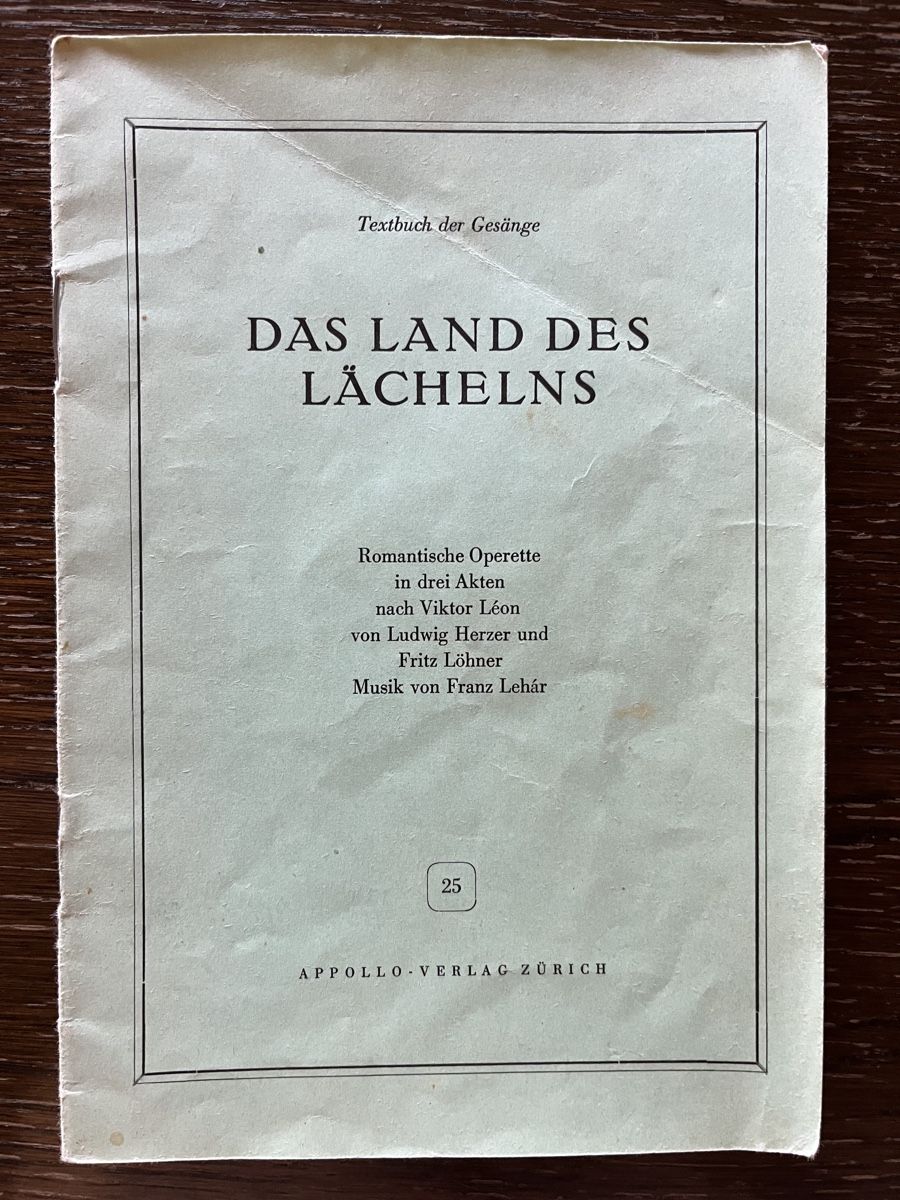 Bücher: Operetten-Textbuch "Das Land des Lächelns" 1945 – Gebraucht aus Winterthur von Mmagu