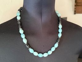 Unikat 💎 Halskette – Matte Amazonit-Perlen & Lavastein
