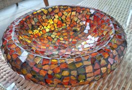 Dekoschale Mosaik Glas orange rot rund 32 cm Durchmesser