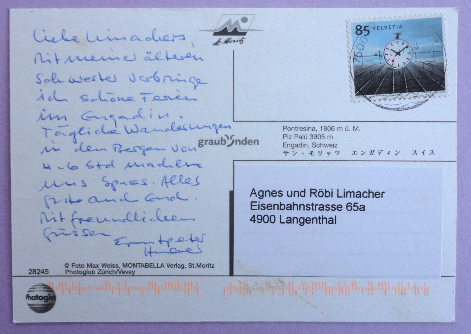 Cartoline postali: Pontresina 1806 m ü.M. – Usato da Fétigny venduto da Billy2miny 1