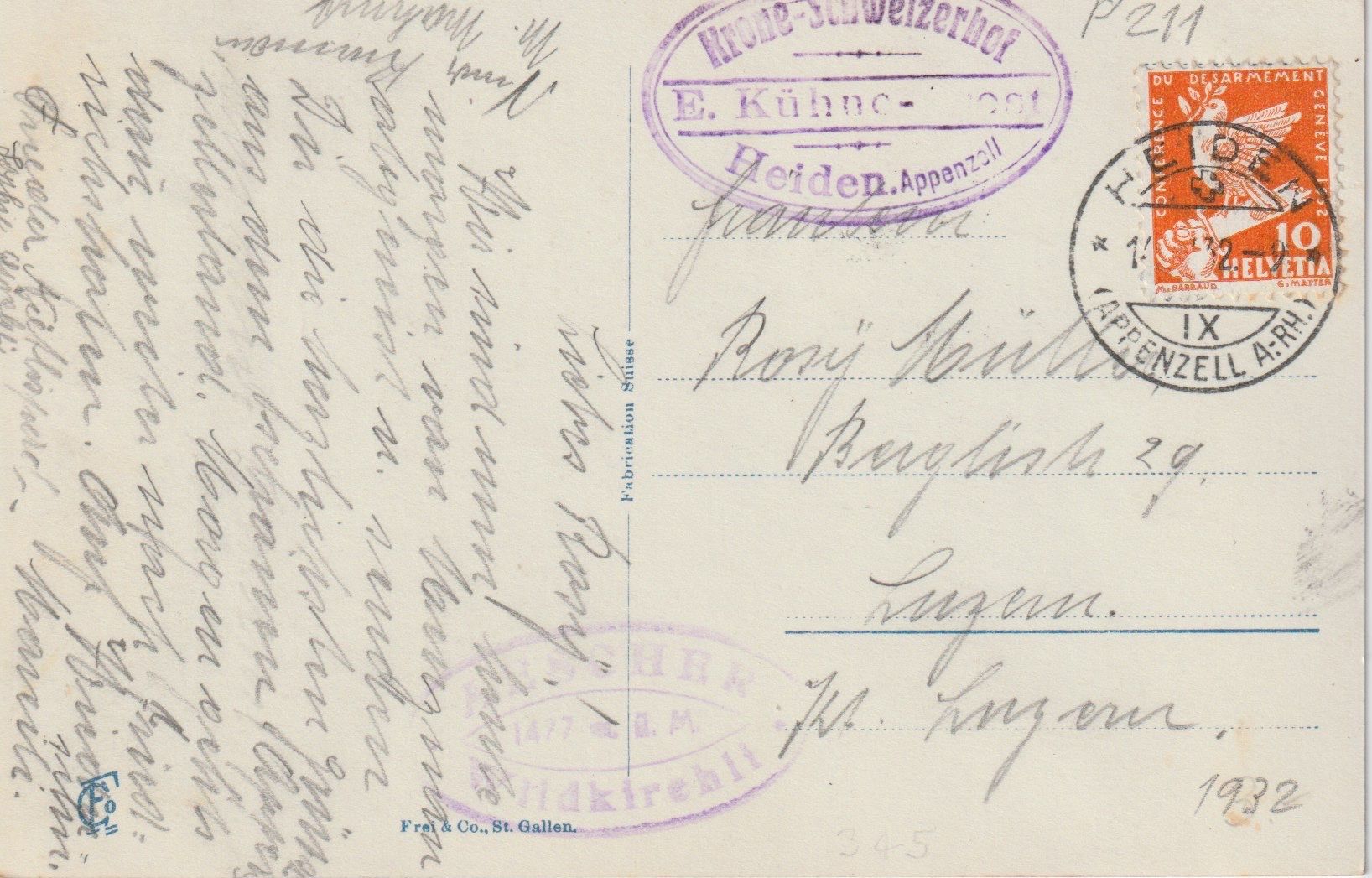 Cartoline postali: P 211 Wildkirchli, 1932 – Nuovo (secondo la descrizione) da Freienbach venduto da Bhaltis 1