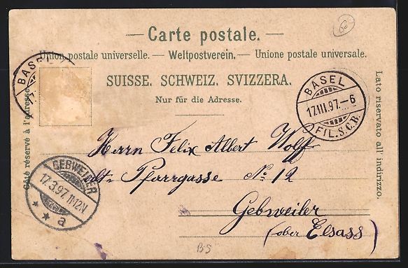Cartoline postali: Litho Basel, Strassburger Denkmal, Stadt – Usato da Berlin venduto da bartko-reher 1