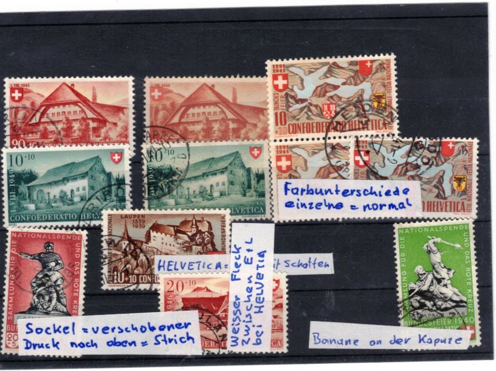 Tutti i francobolli: Abarten Farbunterschied PRO PATRIA Schweiz – Usato da Widnau venduto da Seppl480