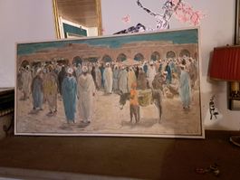 Ölgemälde Ernst Leu, "Markt in Erfoud",1968, Galerie Zürch