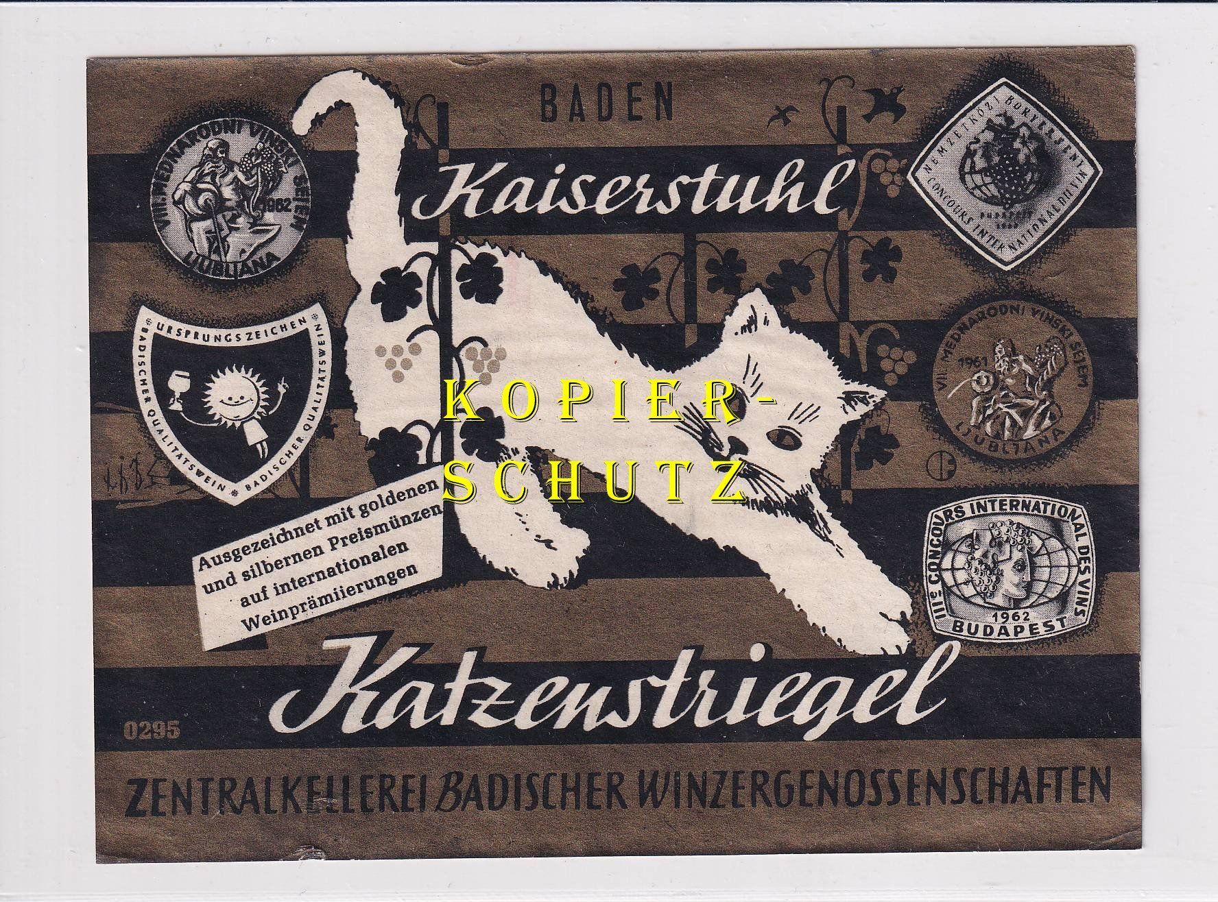 Papier: Etikette - Katzenstriegel (Kaiserstuhl) /bd – D'occasion à Hombrechtikon par Rudolf07