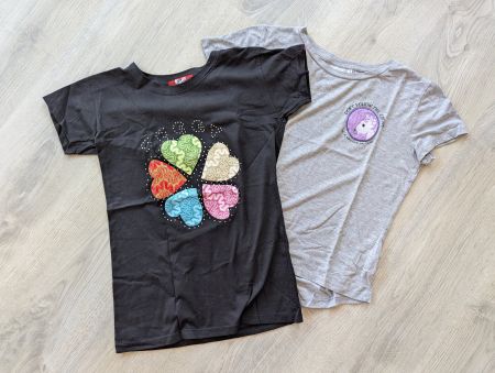 2 T-Shirts Gr. 158/164 Einhorn & Glitzerherzen