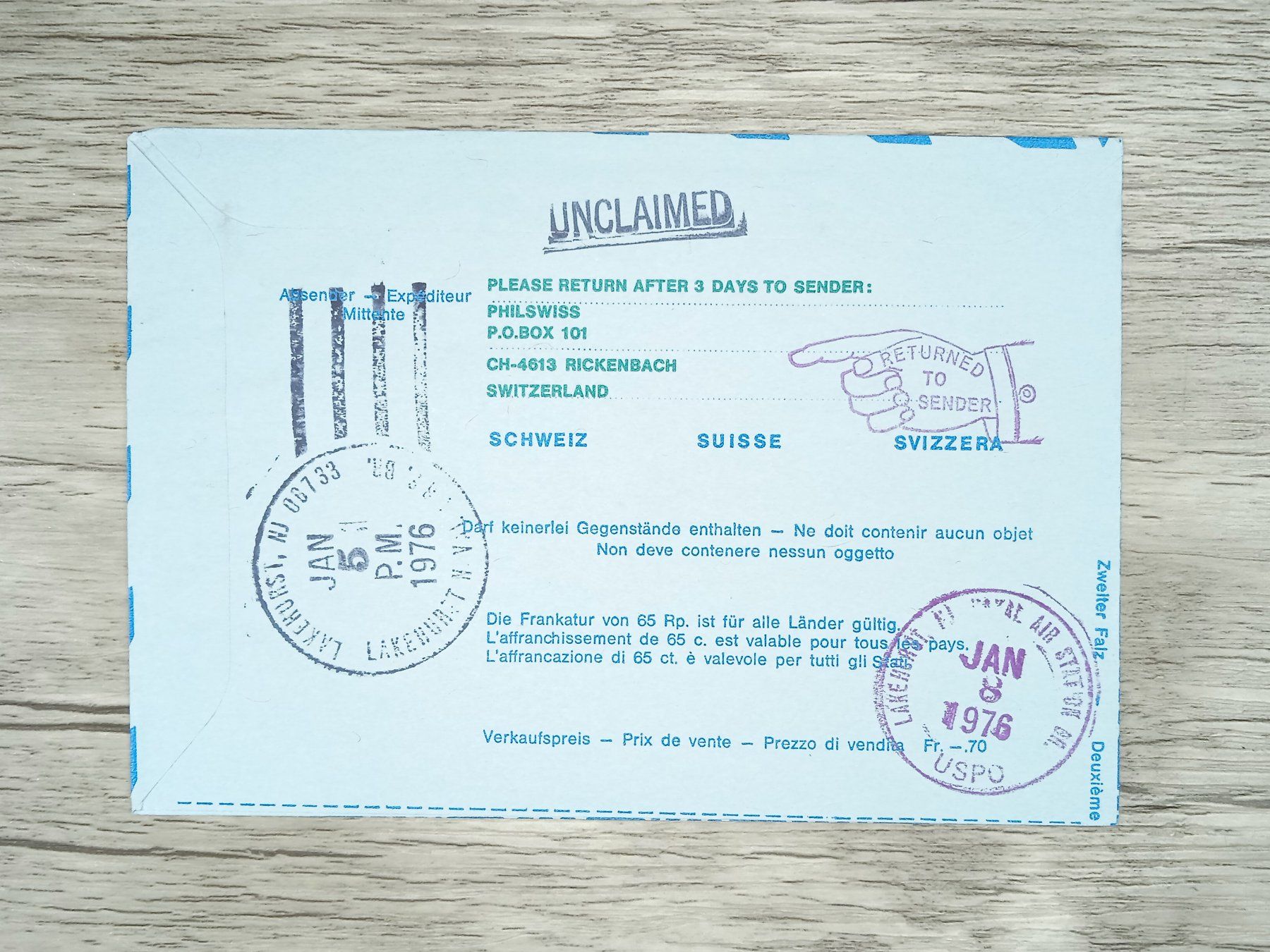 Tutti i francobolli: TR100 Enveloppe + Timbre Suisse 1975 – Usato da Cousset venduto da Patrick_Collections 1