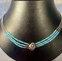 Petit Collier Zuni Heishis Turquoise et Argent Sterling