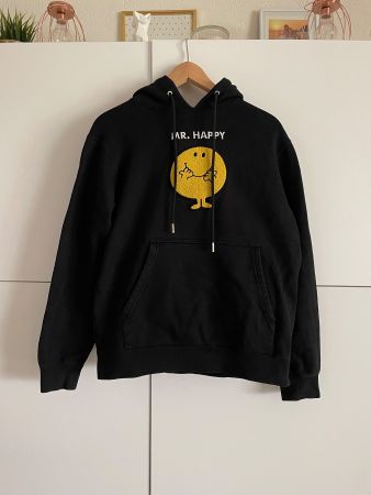 Sweat_Pull_Hoodie Mr. Happy  SANDRO noir brodé, S_Très RARE