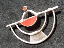 Vintage Sterling Silber Brosche FL PARIS mit Karneol