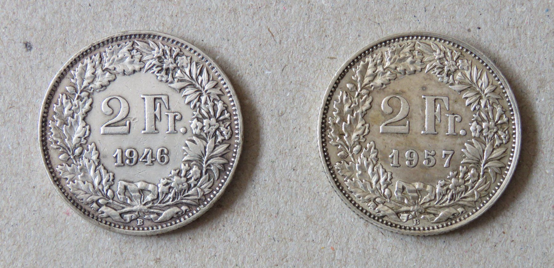 Tutti le monete: 2 x Fr. 2.-  1946 und 1957 – Usato da Kreuzlingen venduto da Koi4