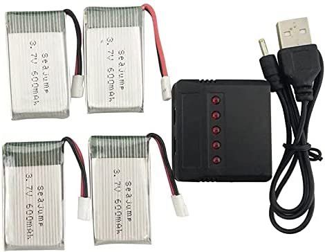YUNIQUE GREEN-CLEAN-POWER Kit De Carga 1 A 4 Y Baterías Lipo 500mAh Para Drones – Compatible Con Hubsan X4, Syma X5C, JJRC Y V252