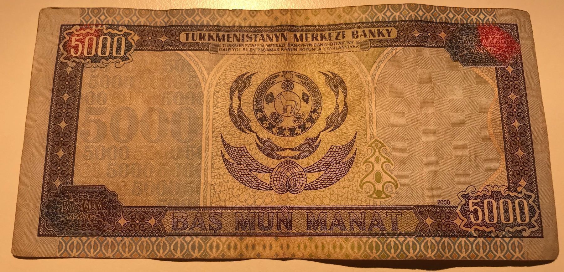 Banconote: Turkmenistan, 5000 Manat, 2000 – Usato da Algetshausen venduto da Carrhard 1