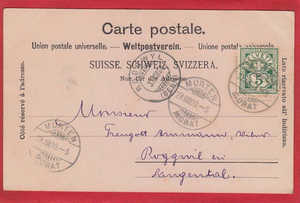 Cartoline postali: MORAT, MURTEN, PHOTOTYPIE 1900 – Usato da Grüningen venduto da Kartenlaube 1