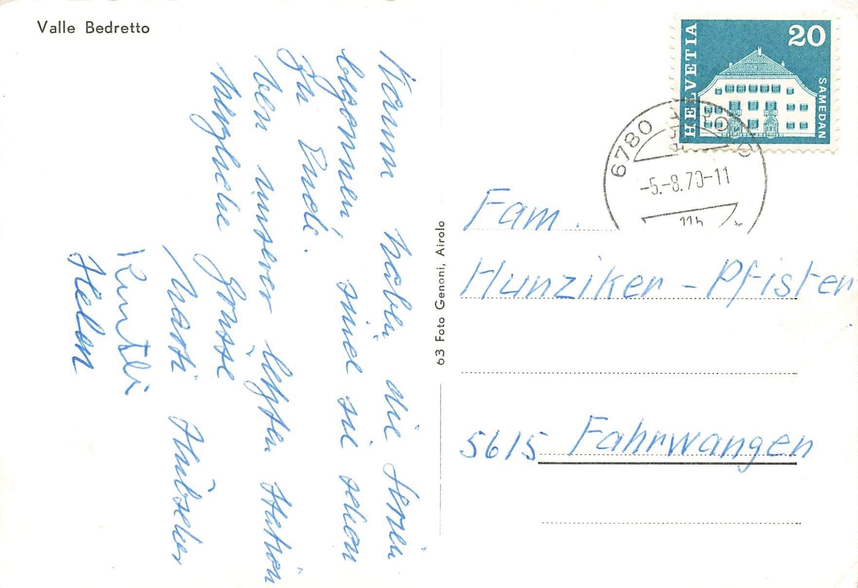 Cartoline postali: Valle Bedretto formato grande – Usato da Biasca venduto da Blenio71 1
