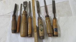 Schnitzwerkzeuge, Stechbeitel 7 Stück antik