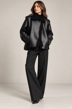 Teddy Jacke schwarz Kunstleder Grösse L Winterjacke kuscheli