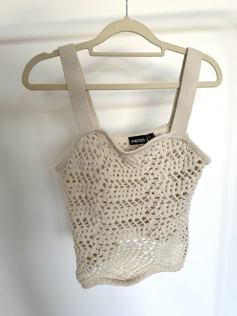 Pieces Top: Beige Crochet Summer Top – Nuovo e nell'imballaggio originale da Zürich venduto da di_archive 1