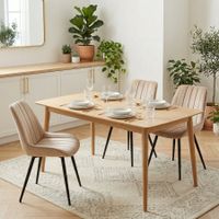 4er Set Esszimmerstühle Samt Beige mit Metallbeinen