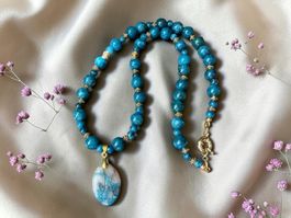 Neue Unikat 💎 Blaue Apatit-Halskette mit Anhänger