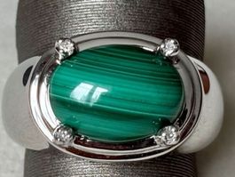 Ring Malachit, 4 Brillanten, Silber 925, Gr. 60, NEU