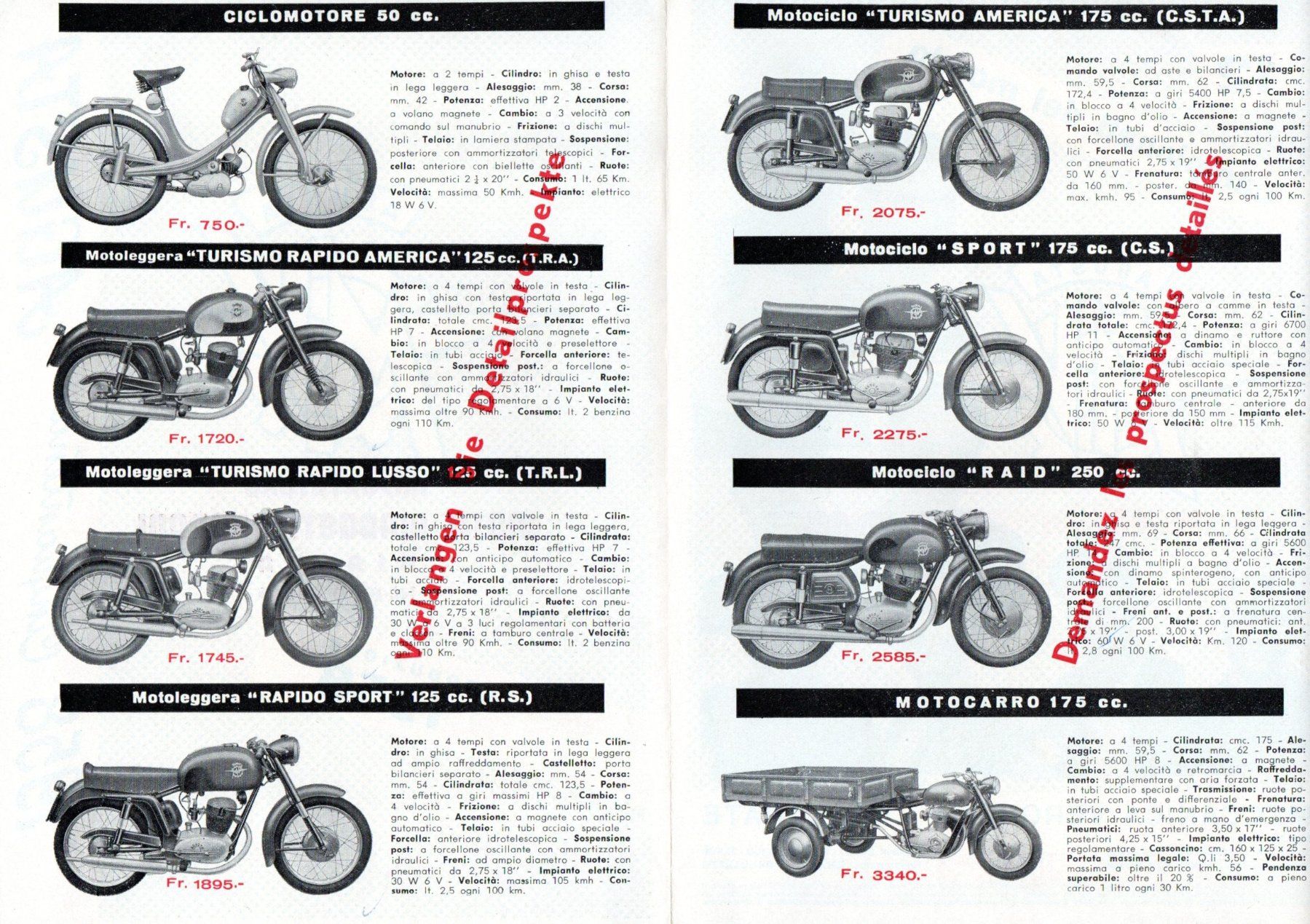 MV Agusta Strada: MV Agusta Modellprogramm 1958 - Originalprospekt – Usato da Malans GR venduto da Chueche427 1
