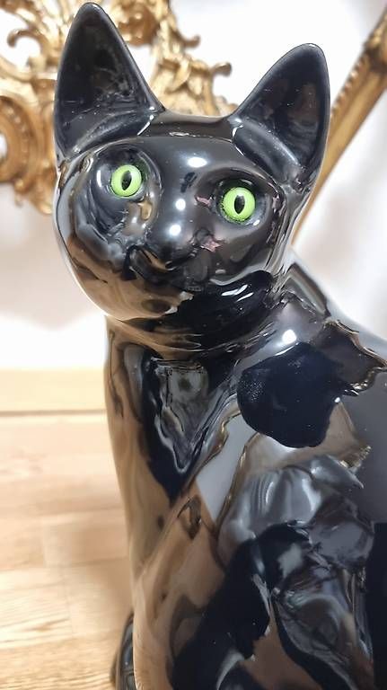 Statuette: Keramik Katze Statue schwarz, grüne Augen – Usato da Kaufdorf venduto da Nati-Nati 1
