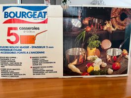 Casseroles Bourgeat cuivre rouge massif 2 mm set 5 pièces