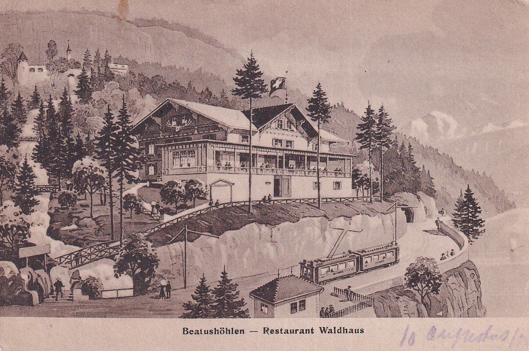 Cartoline postali: Beatushöhlen  BE  -    Restaurand WALDHAUS – Usato da Brig venduto da Valcards54