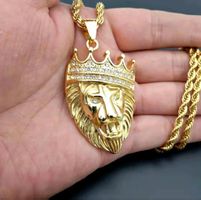 King Crown Lion Head Pendant Gold Plated