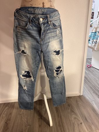 American Eagle Jeans Damen Grösse 4 zerrissen blauer Denim
