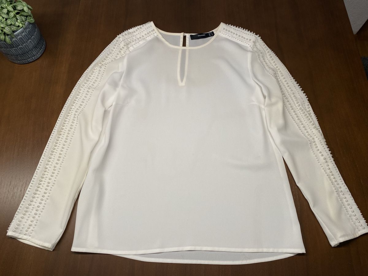 Hallhuber Camicette: Hallhuber Bluse, weiss inkl. Perlen, Gr. 36 – Usato da Zumikon venduto da leskel