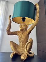 KARE Gold Monkey Table Lamp with Green Shade