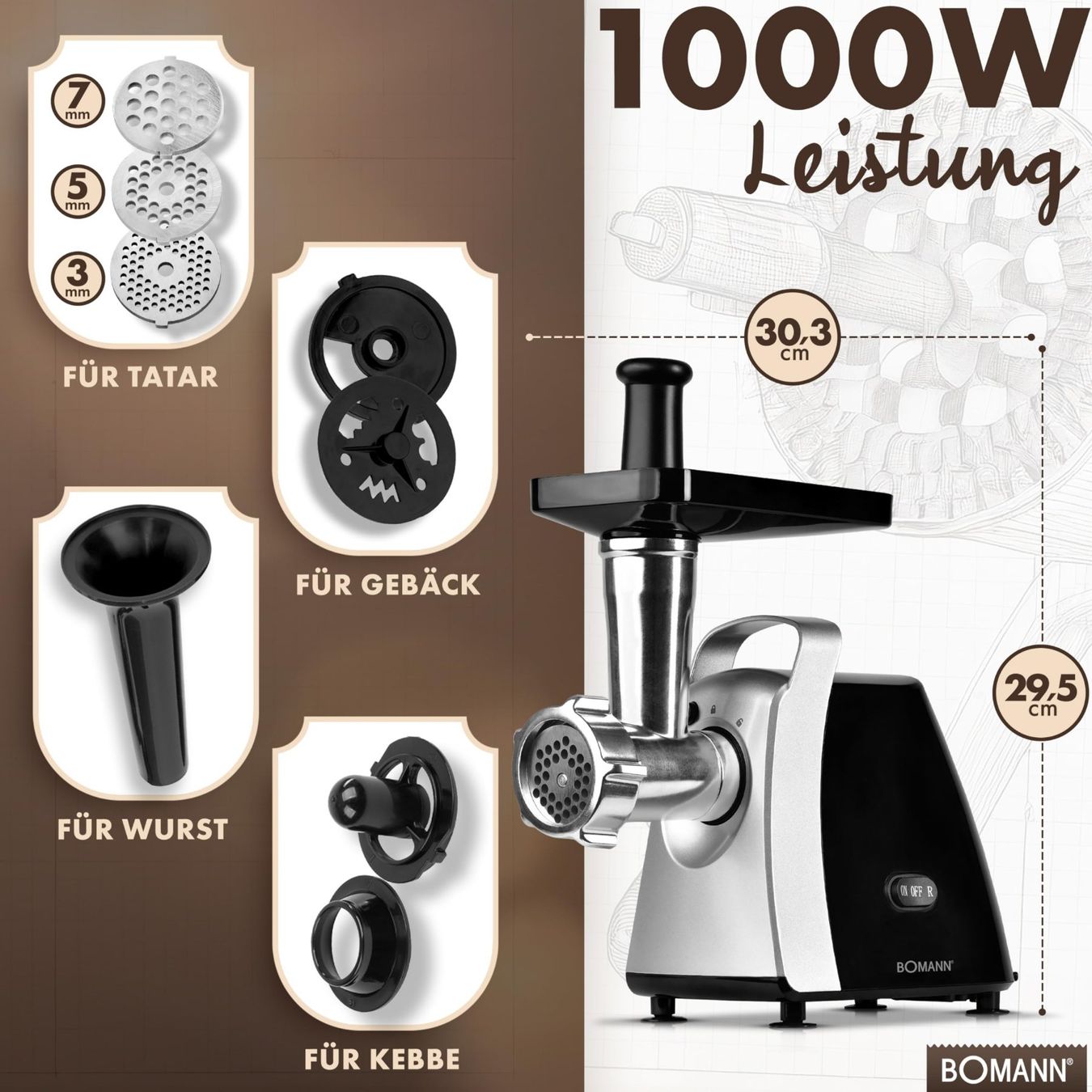 Appareils de cuisine: Fleischwolf Hackfleischmaschine 1000W 3 Scheiben Wurstfüller – Neuf avec emballage d'origine à Herisau par Serenco 3