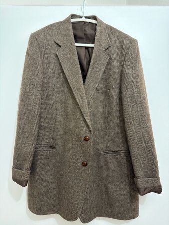 Brown Herringbone Wool Blazer - Vintage Style Look!