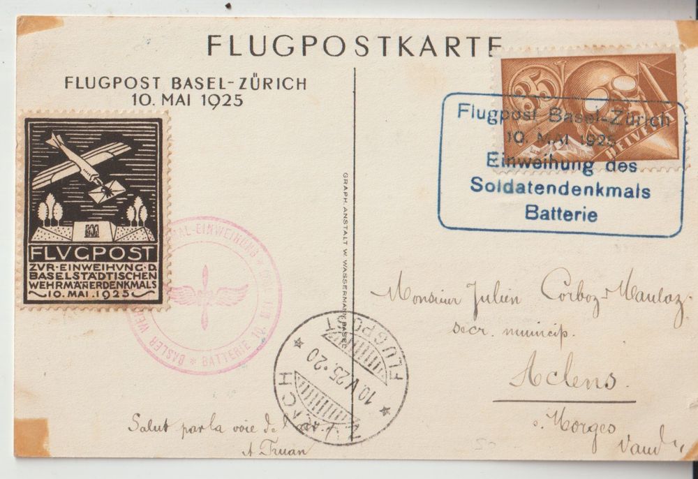 Luftpost Karte 1925 mit Vignette ( mit kleine Flecke) (Gebraucht) in ...