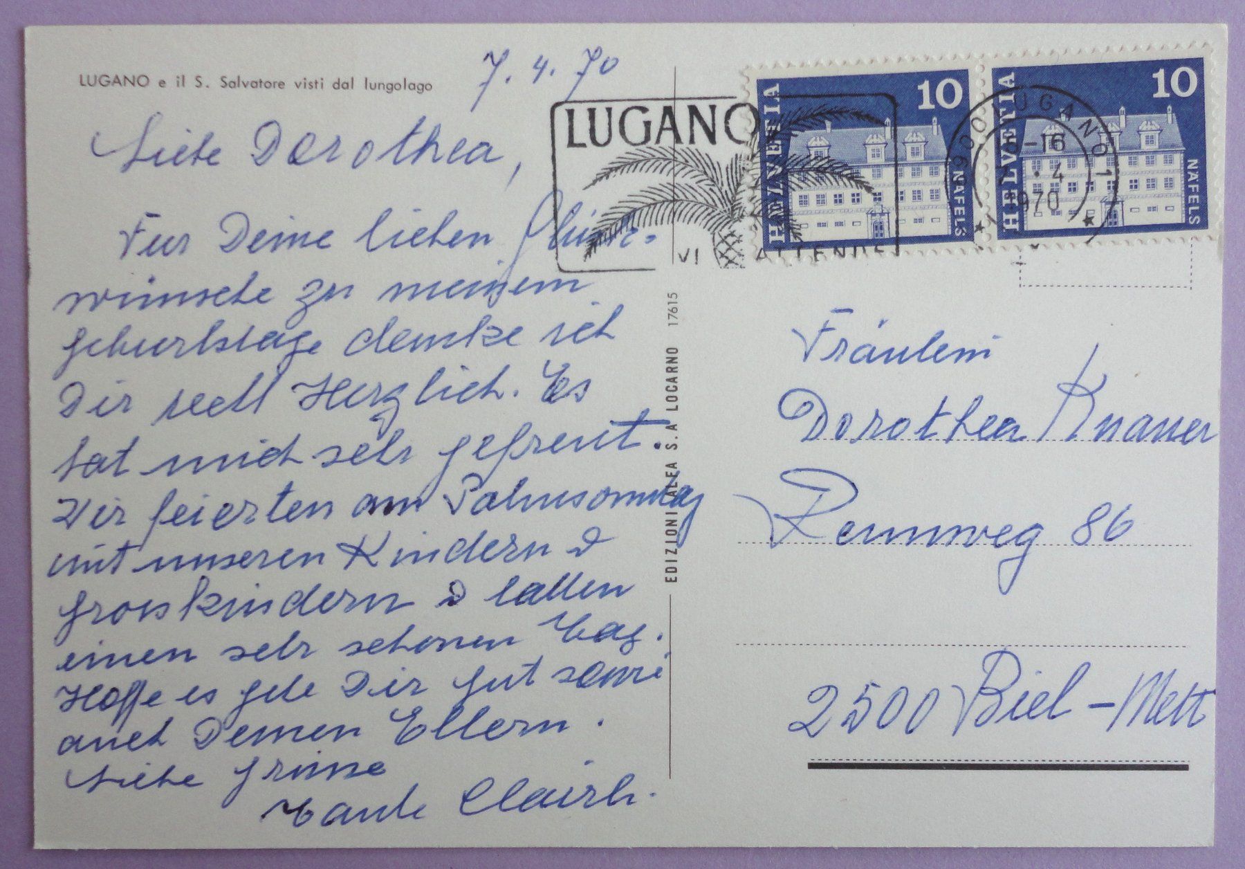 Cartoline postali: Lugano e il S. Salvatore visti dal lungolago – Usato da Fétigny venduto da Billy2miny 1