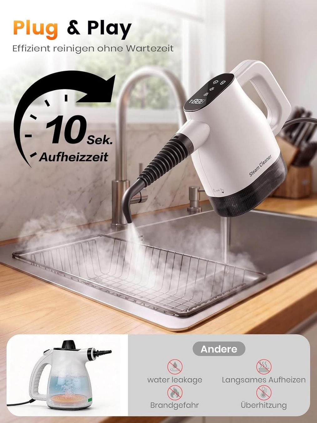 Nettoyeurs à vapeur: Dampfreiniger 10 Sek Aufheizzeit Smart-Touchscreen Weiss – Neuf avec emballage d'origine à Neuhausen am Rheinfall par HugoVerkauft 2