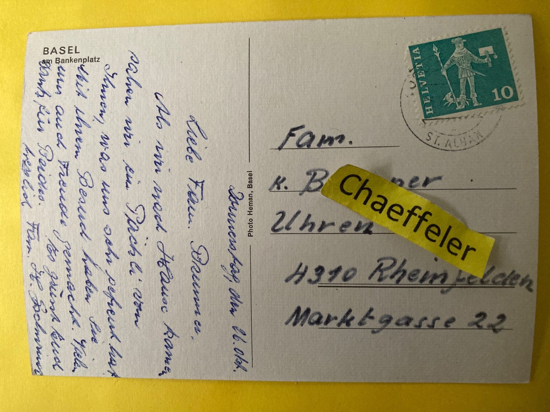 Cartoline postali: Basel am Bankenplatz – Usato da Zürich venduto da Chaeffeler 1