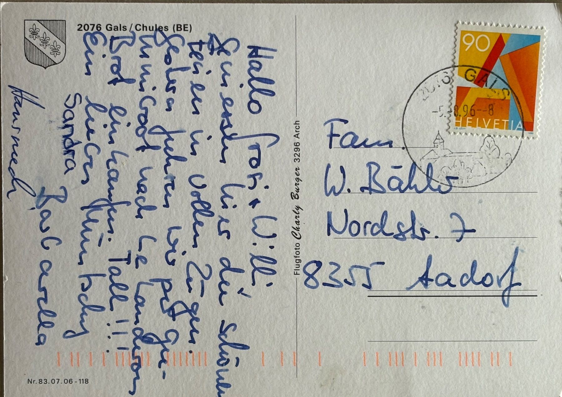 Cartoline postali: Gals BE, Chules – Usato da Frauenfeld venduto da Merk52 1